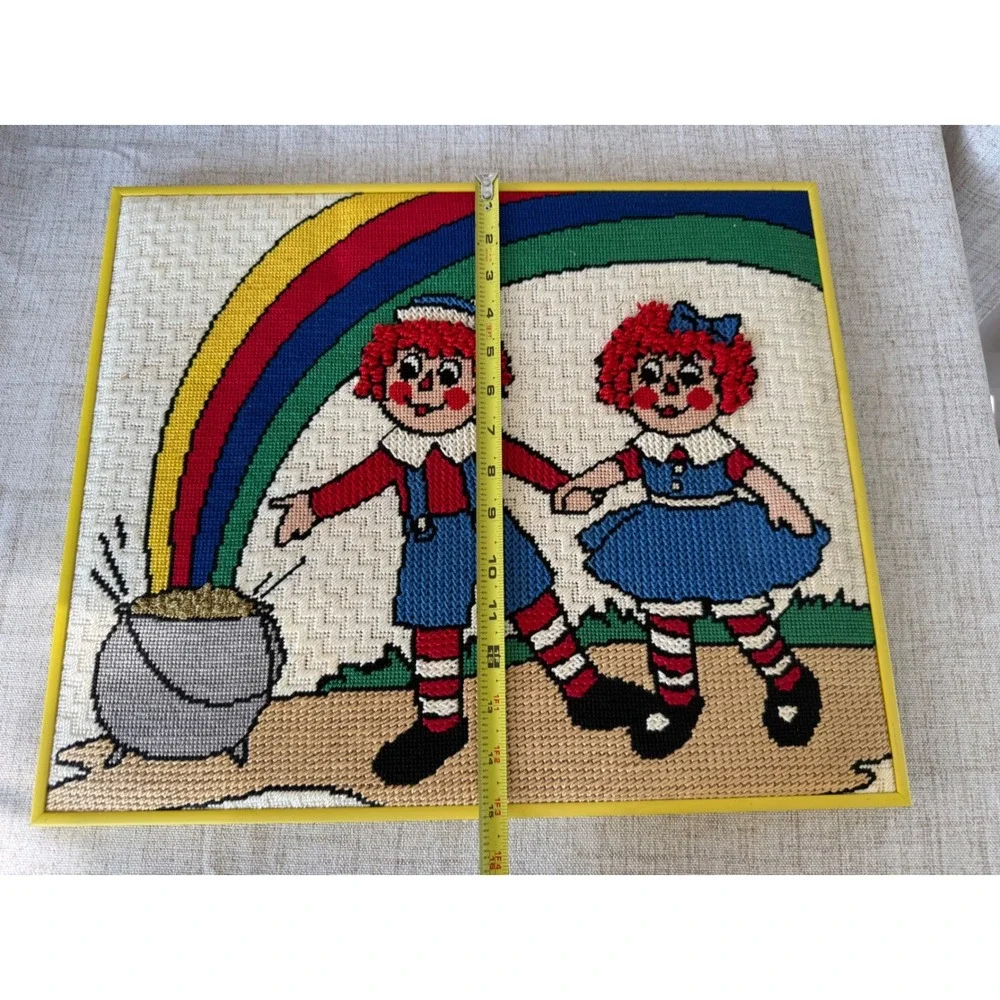Vintage Raggedy Ann & Andy Needlepoint Wall Art 18